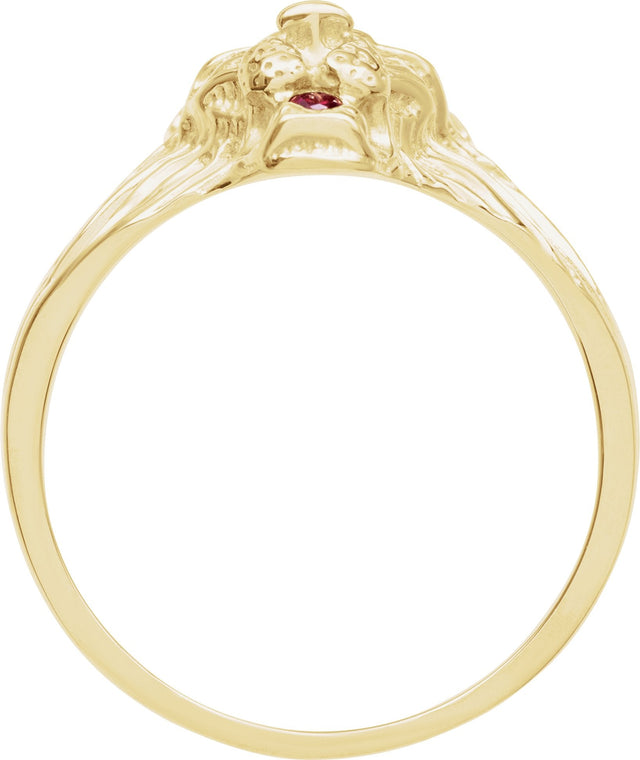 14K Gold Round Natural Diamond Lion Head Ring - Yellow Gold - view 5