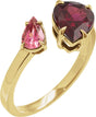 14K Gold Pear Natural Rhodolite Garnet & Natural Pink Tourmaline Negative Space Ring - Yellow Gold