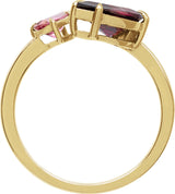 14K Gold Pear Natural Rhodolite Garnet & Natural Pink Tourmaline Negative Space Ring - Yellow Gold - view 2