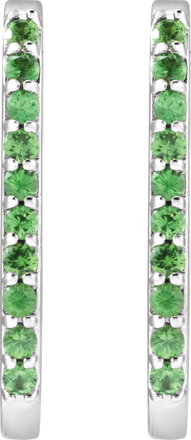 Platinum Round Natural Tsavorite Garnet Accented Elongated Hoop Earrings – 20x13.39mm – 1.5mm Stones - view 4