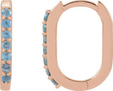 14K Gold Round Natural London Blue Topaz Accented Elongated Hoop Earrings - Rose Gold - view 3
