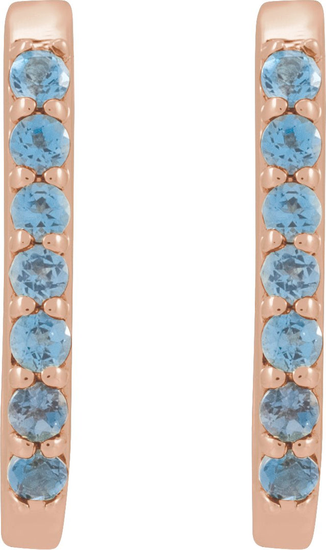 14K Gold Round Natural London Blue Topaz Accented Elongated Hoop Earrings - Rose Gold - view 4