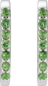 14K Gold Round Natural Tsavorite Garnet Accented Elongated Hoop Earrings - White Gold - view 4