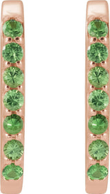 14K Gold Round Natural Tsavorite Garnet Accented Elongated Hoop Earrings - Rose Gold - view 4