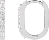 14K Gold Round Natural White Sapphire Accented Elongated Hoop Earrings - White Gold - view 3