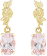 14K Gold Oval Natural Pink Morganite Floral Earrings - Yellow Gold - view 2