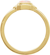 14K Gold Oval Natural White Opal Cabochon Ring – 7x5mm - Yellow Gold - view 2