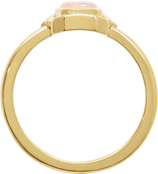 14K Gold Oval Natural White Opal Cabochon Ring – 7x5mm - Yellow Gold - view 2