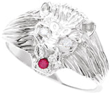 Platinum Round Natural Diamond Lion Head Ring - view 6