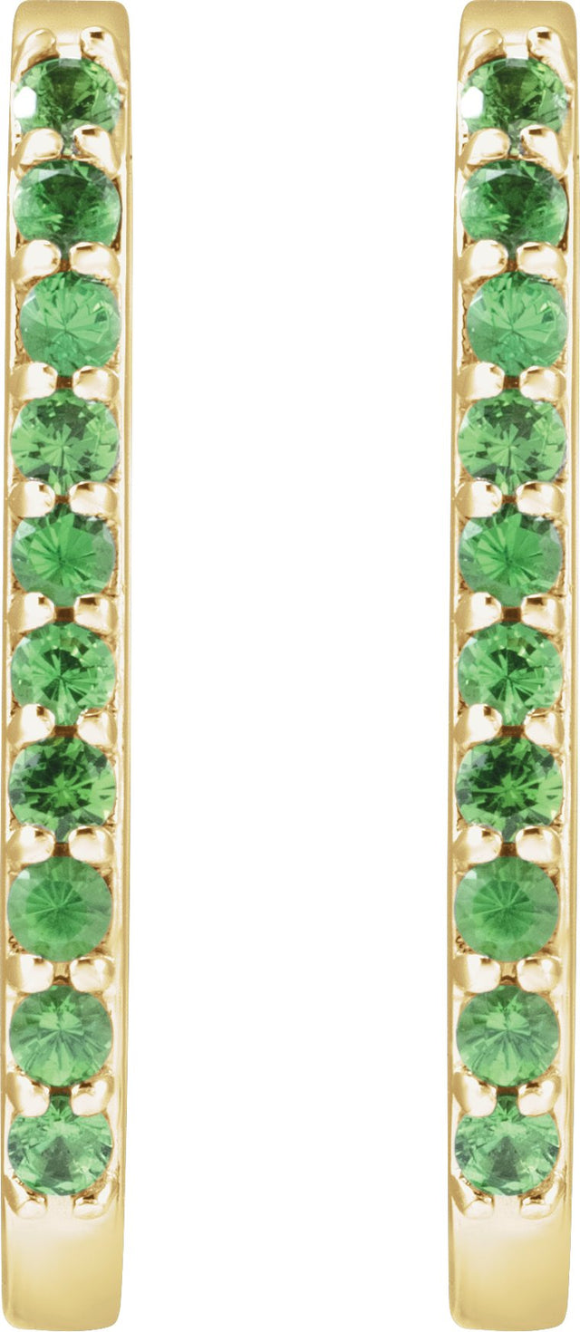 14K Gold Round Natural Tsavorite Garnet Accented Elongated Hoop Earrings – 20x13.39mm – 1.5mm Stones - Yellow Gold - view 4