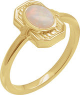 14K Gold Oval Natural White Opal Cabochon Ring – 7x5mm - Yellow Gold
