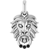 14K Gold Round Natural Black Spinel & Natural Diamond Accented Lion Necklace or Pendant - White Gold