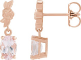 14K Gold Oval Natural Pink Morganite Floral Earrings - Rose Gold