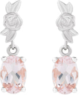 Platinum Oval Natural Pink Morganite Floral Earrings - view 2
