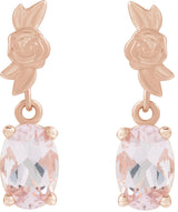 14K Gold Oval Natural Pink Morganite Floral Earrings - Rose Gold - view 2