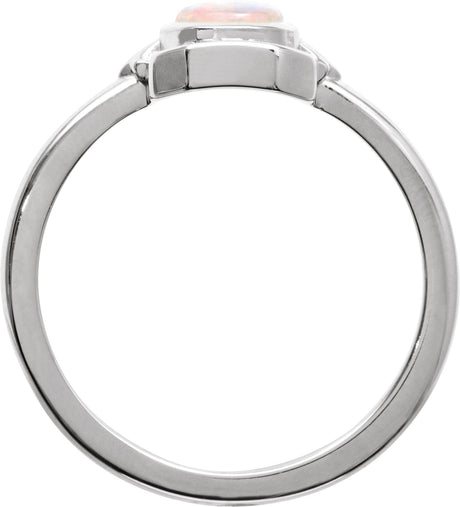 Platinum Oval Natural White Opal Cabochon Ring – 7x5mm - view 2