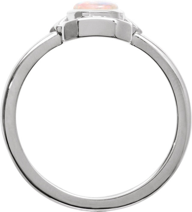 14K Gold Oval Natural White Opal Cabochon Ring – 7x5mm - White Gold - view 2