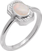 Platinum Oval Natural White Opal Cabochon Ring – 7x5mm