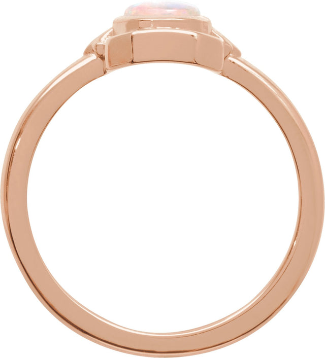 14K Gold Oval Natural White Opal Cabochon Ring – 7x5mm - Rose Gold - view 2