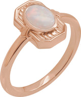 14K Gold Oval Natural White Opal Cabochon Ring – 7x5mm - Rose Gold