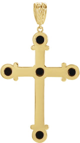 14K Gold Round Natural Black Onyx Cross Necklace or Pendant - Yellow Gold - view 3