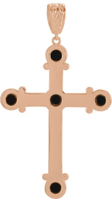 14K Gold Round Natural Black Onyx Cross Necklace or Pendant - Rose Gold - view 3
