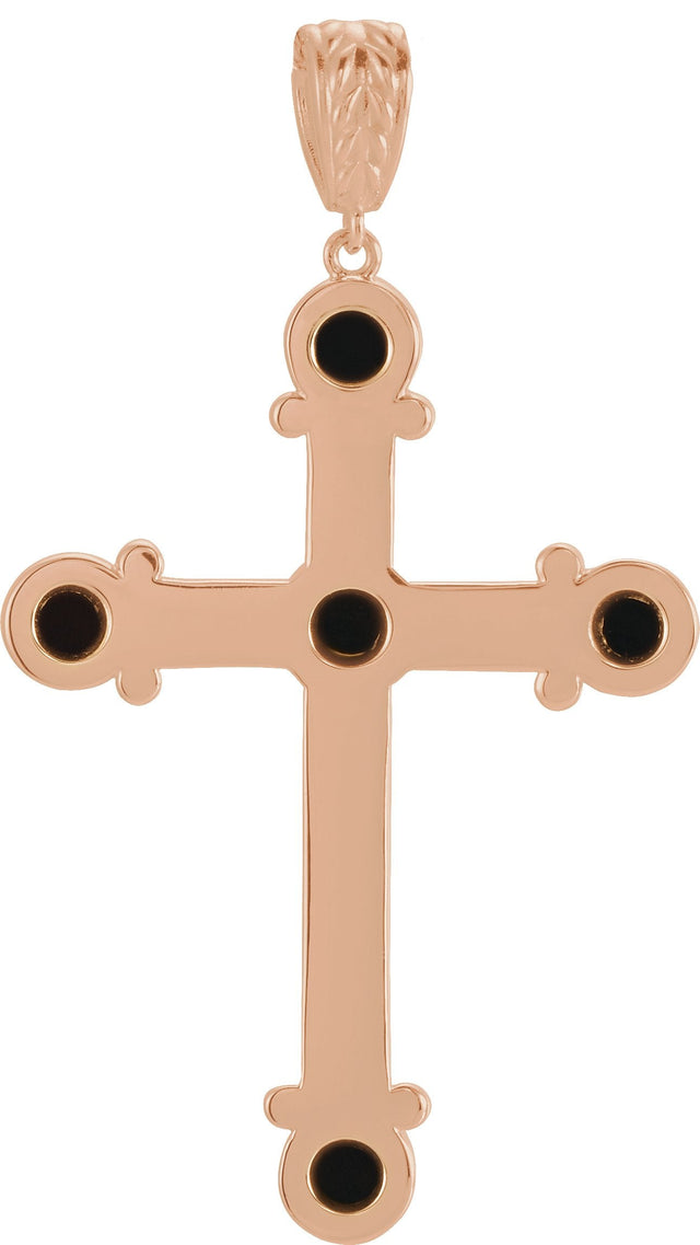 14K Gold Round Natural Black Onyx Cross Necklace or Pendant - Rose Gold - view 3
