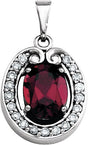 14K Gold Oval Natural Mozambique Garnet & Natural Diamond Halo-Style Pendant