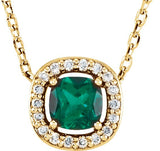 14K Gold Cushion Lab-Grown Emerald & Natural Diamond Halo-Style Necklace or Pendant – 0.05 CTW - Yellow Gold
