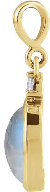 14K Gold Oval Natural Rainbow Moonstone & Natural Diamond Cabochon Bezel-Set Necklace or Pendant - Yellow Gold - view 4