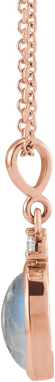 14K Gold Oval Natural Rainbow Moonstone & Natural Diamond Cabochon Bezel-Set Necklace or Pendant - Rose Gold - view 4