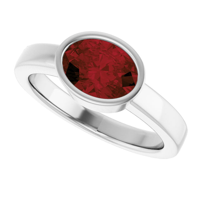 Platinum Oval Natural Mozambique Garnet Bezel-Set Solitaire Ring – 8x6mm - view 5