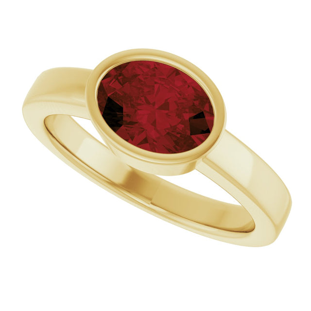 14K Gold Oval Natural Mozambique Garnet Bezel-Set Solitaire Ring – 8x6mm - Yellow Gold - view 5