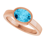14K Gold Oval Natural Aquamarine Bezel-Set Solitaire Ring – 8x6mm - Rose Gold - view 5