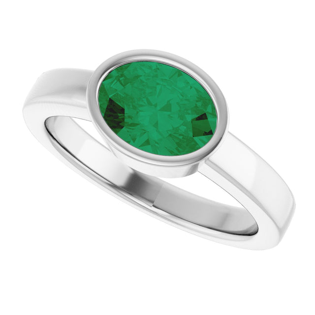 Platinum Oval Lab-Grown Emerald Bezel-Set Solitaire Ring – 8x6mm - view 5