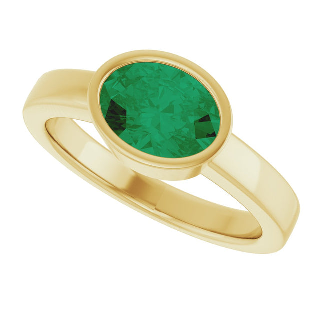 14K Gold Oval Lab-Grown Emerald Bezel-Set Solitaire Ring – 8x6mm - Yellow Gold - view 5