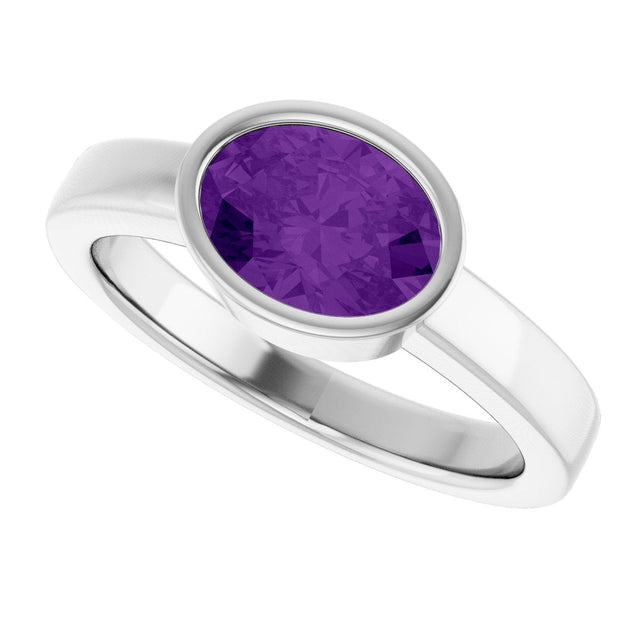 Platinum Oval Natural Amethyst Bezel-Set Solitaire Ring – 8x6mm - view 5