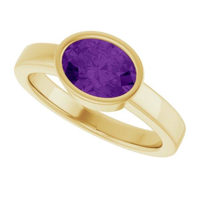 14K Gold Oval Natural Amethyst Bezel-Set Solitaire Ring – 8x6mm - Yellow Gold - view 5