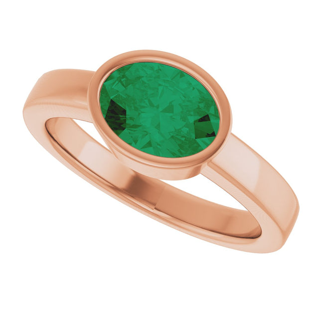 14K Gold Oval Lab-Grown Emerald Bezel-Set Solitaire Ring – 8x6mm - Rose Gold - view 5