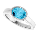 14K Gold Oval Natural Aquamarine Bezel-Set Solitaire Ring – 8x6mm - White Gold - view 5