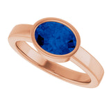 14K Gold Oval Lab-Grown Blue Sapphire Bezel-Set Solitaire Ring – 8x6mm - Rose Gold - view 5