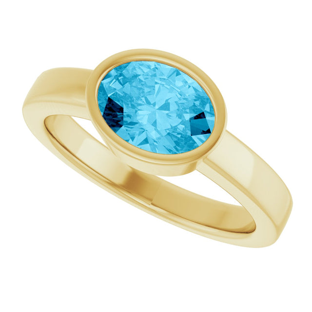 14K Gold Oval Natural Aquamarine Bezel-Set Solitaire Ring – 8x6mm - Yellow Gold - view 5