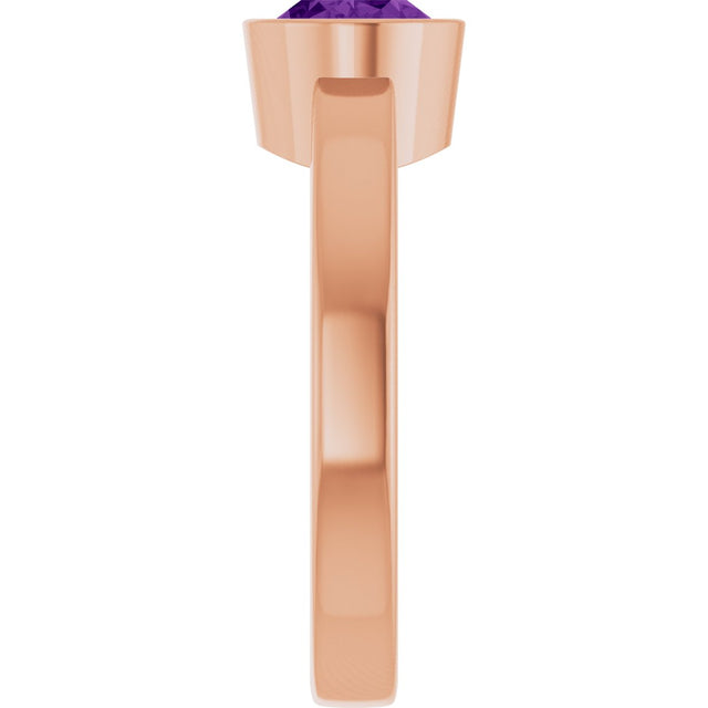 14K Gold Oval Natural Amethyst Bezel-Set Solitaire Ring – 8x6mm - Rose Gold - view 4
