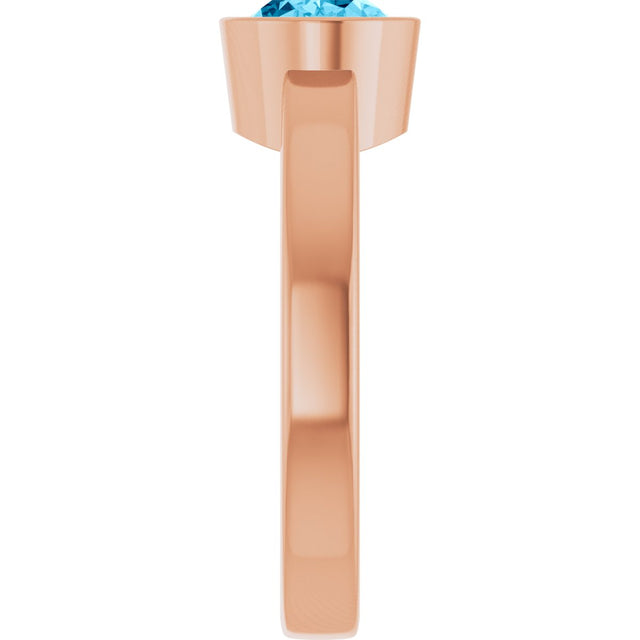 14K Gold Oval Natural Aquamarine Bezel-Set Solitaire Ring – 8x6mm - Rose Gold - view 4
