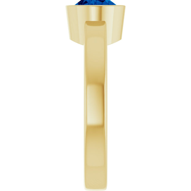 14K Gold Oval Lab-Grown Blue Sapphire Bezel-Set Solitaire Ring – 8x6mm - Yellow Gold - view 4