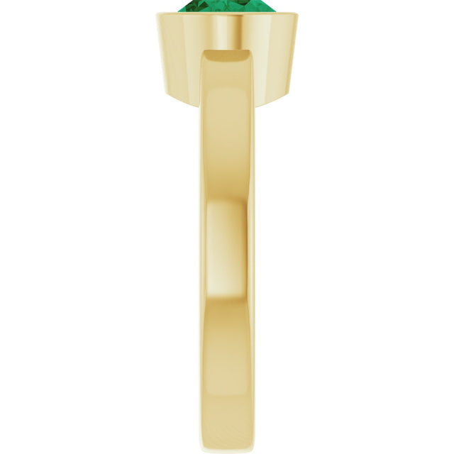 14K Gold Oval Lab-Grown Emerald Bezel-Set Solitaire Ring – 8x6mm - Yellow Gold - view 4