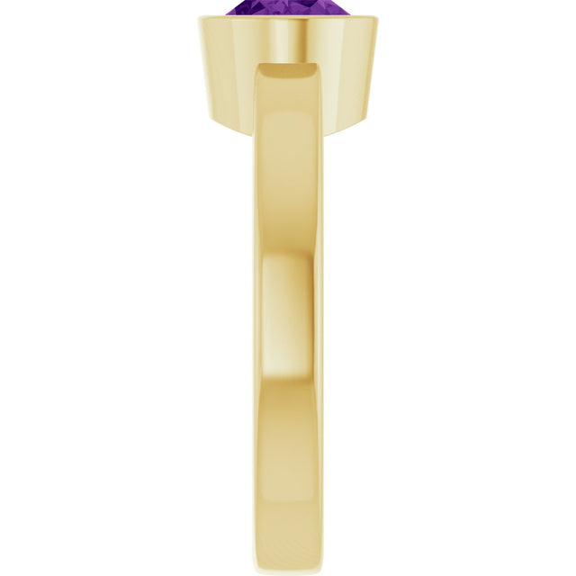 14K Gold Oval Natural Amethyst Bezel-Set Solitaire Ring – 8x6mm - Yellow Gold - view 4