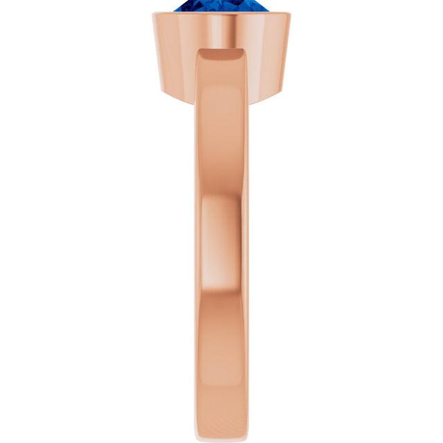 14K Gold Oval Lab-Grown Blue Sapphire Bezel-Set Solitaire Ring – 8x6mm - Rose Gold - view 4