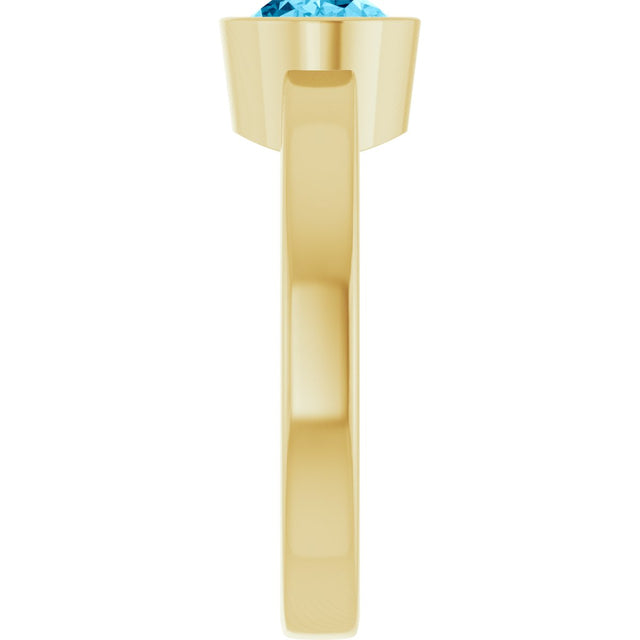 14K Gold Oval Natural Aquamarine Bezel-Set Solitaire Ring – 8x6mm - Yellow Gold - view 4
