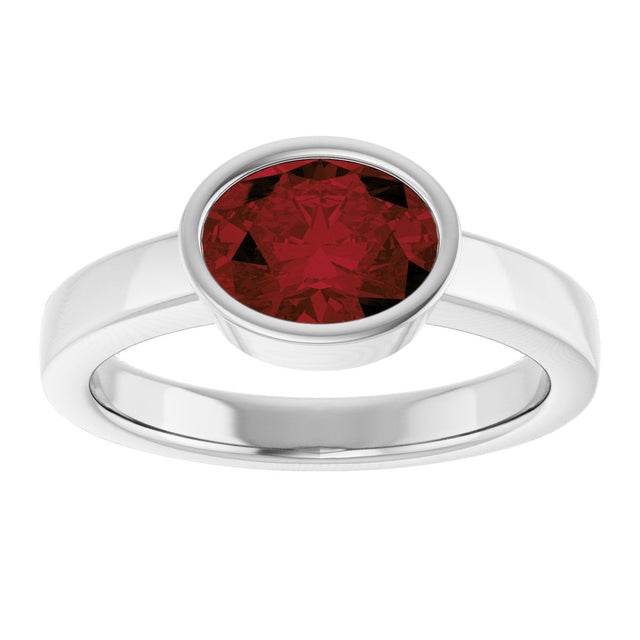 14K Gold Oval Natural Mozambique Garnet Bezel-Set Solitaire Ring – 8x6mm - White Gold - view 3